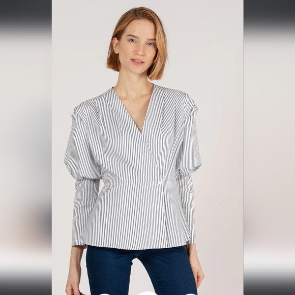 NEW Harshman Marcela Blouse Pinstriped Size Small - Picture 1 of 16